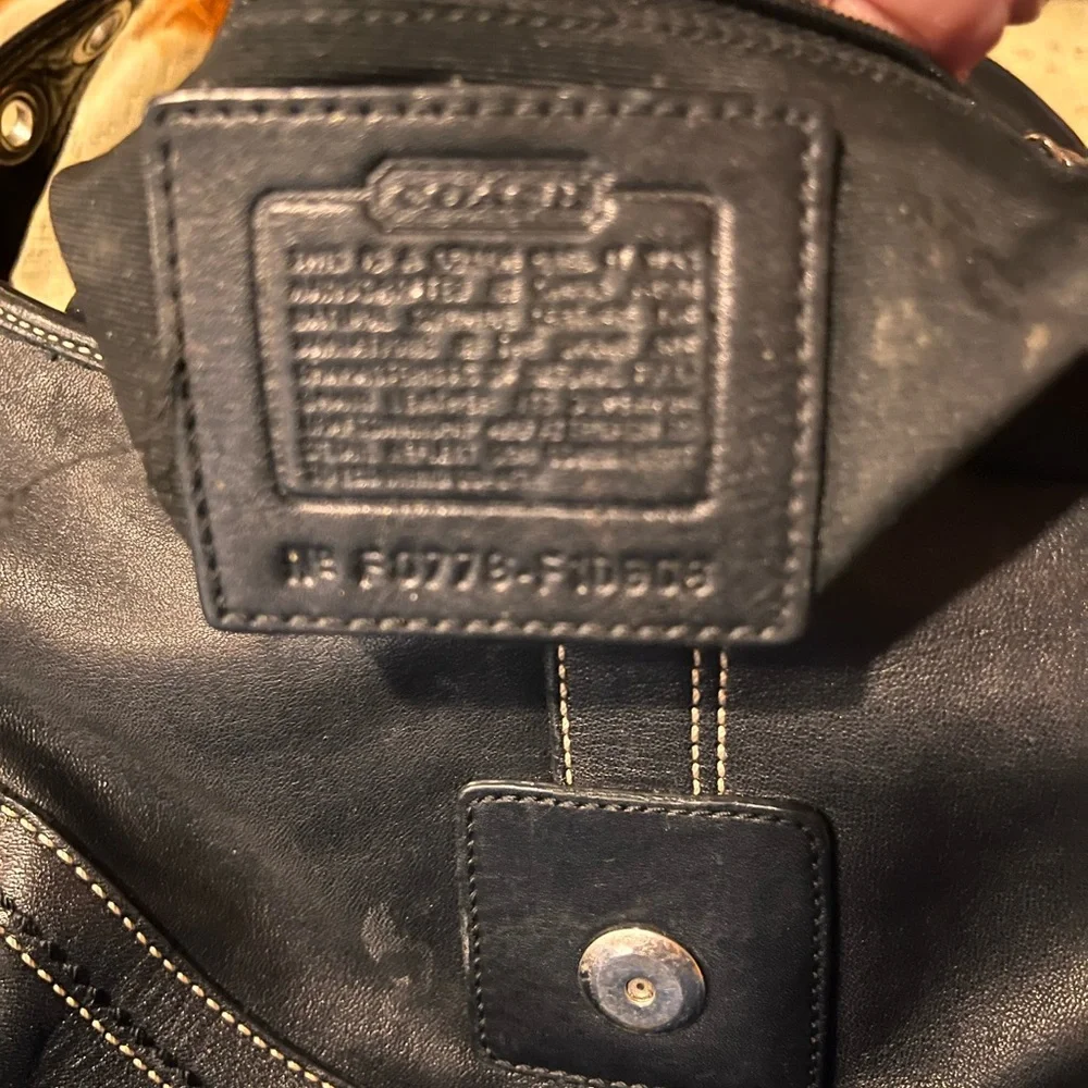 Coach Black Leather Shoulder Hobo with White Topstitching and Silver Hardware - Picture 4 of 4